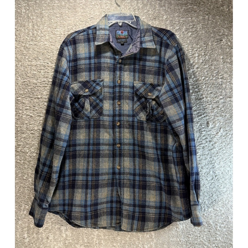 Terramar Wool Flannel Plaid Button Shirt Men Xl Grass Roots Pelham NY Outdoor